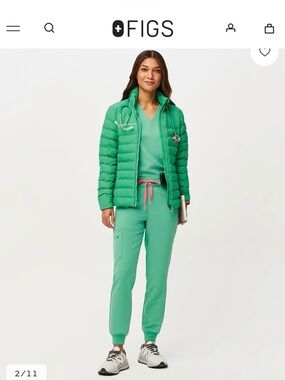 FIGS Women's Olive Green Quilted Puffer Jacket